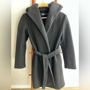 Zara black hooded coat